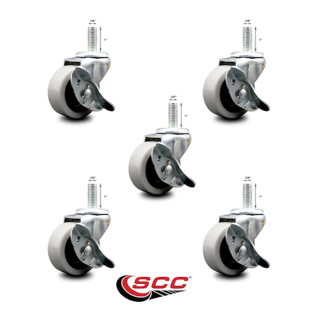 Service Caster 2 Inch Polyurethane Wheel 3/8 Threaded Stem Caster Set with Brakes SCC, 5PK SCC-TS05S210-TPUS-SLB-381610-5